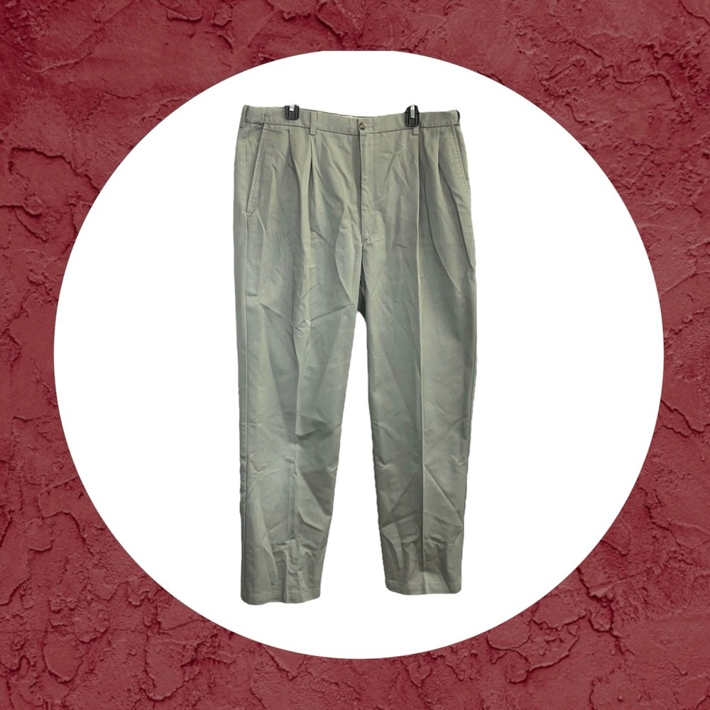 Haggar Generations Sage Gray Green Trousers Pleated Front Pants Men 40x34